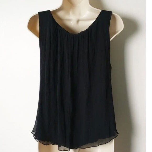 Alice + Olivia Crinkled Silk Chiffon Sleeveless Top Blouse L/XL Black Lined - Picture 2 of 6